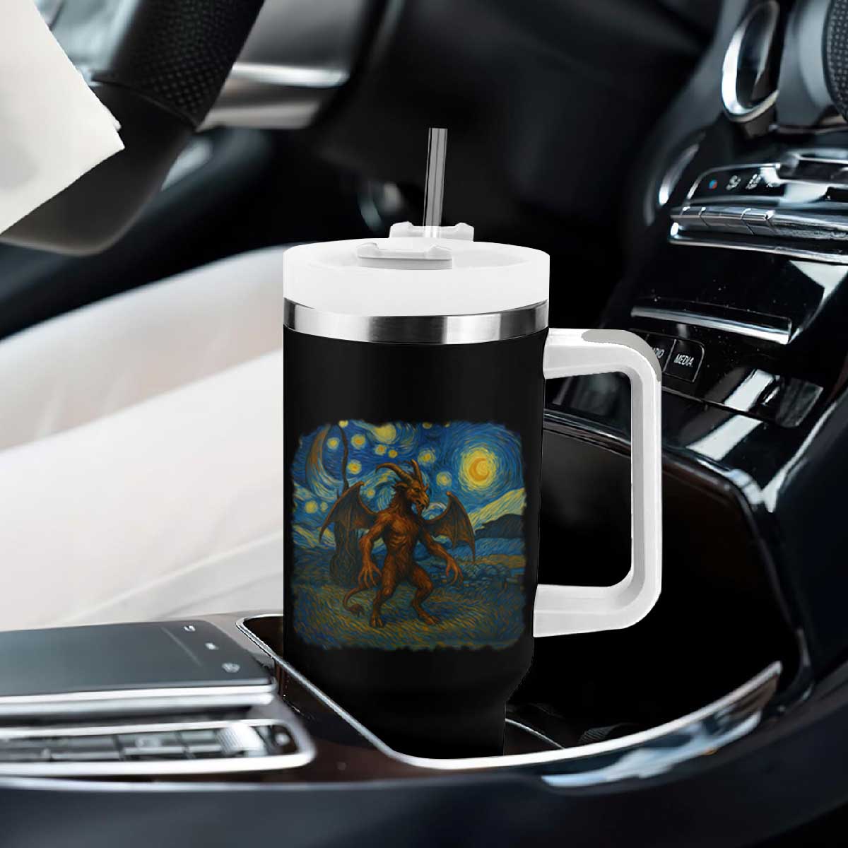 Jersey Devil Starry Night Tumbler With Handle Van Gogh Cryptid Gift TS12 Print Your Wear