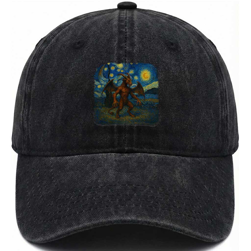 Jersey Devil Starry Night Washed Cotton Baseball Cap Van Gogh Cryptid Gift TS12 Print Your Wear