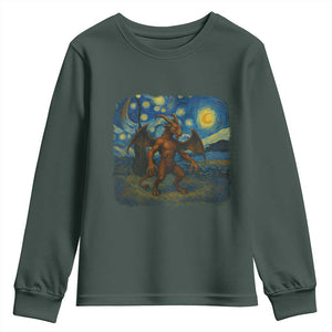 Jersey Devil Starry Night Youth Sweatshirt Van Gogh Cryptid Gift TS12 Dark Forest Green Print Your Wear