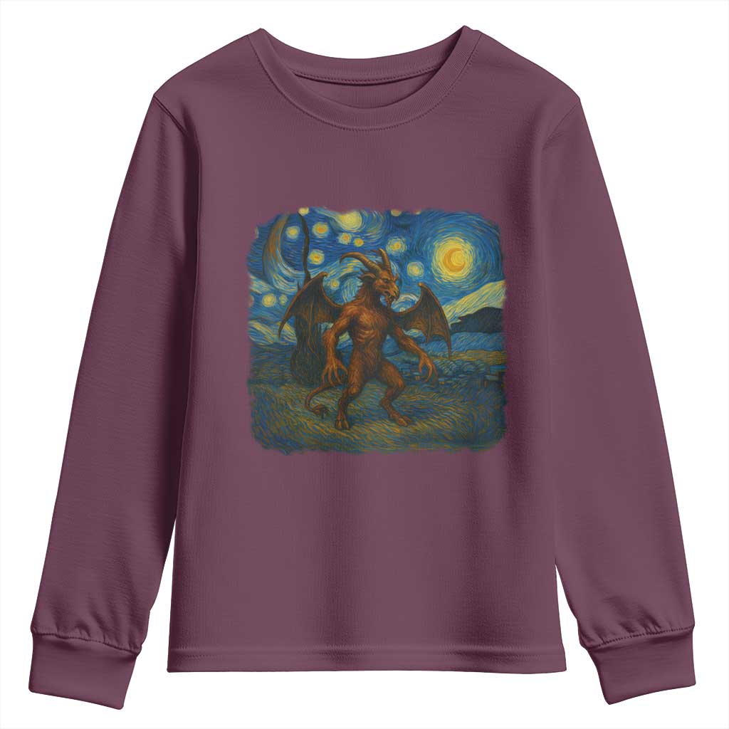 Jersey Devil Starry Night Youth Sweatshirt Van Gogh Cryptid Gift TS12 Maroon Print Your Wear