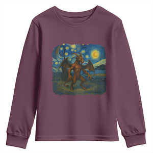 Jersey Devil Starry Night Youth Sweatshirt Van Gogh Cryptid Gift TS12 Maroon Print Your Wear