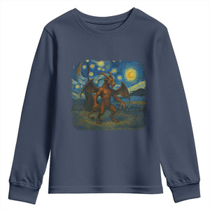 Jersey Devil Starry Night Youth Sweatshirt Van Gogh Cryptid Gift TS12 Navy Print Your Wear