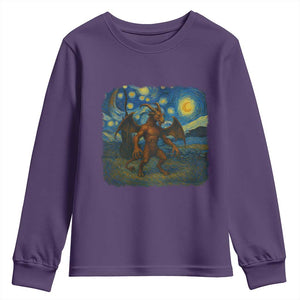 Jersey Devil Starry Night Youth Sweatshirt Van Gogh Cryptid Gift TS12 Purple Print Your Wear