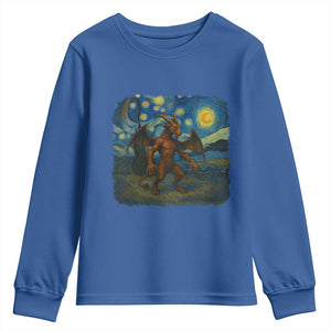 Jersey Devil Starry Night Youth Sweatshirt Van Gogh Cryptid Gift TS12 Royal Blue Print Your Wear