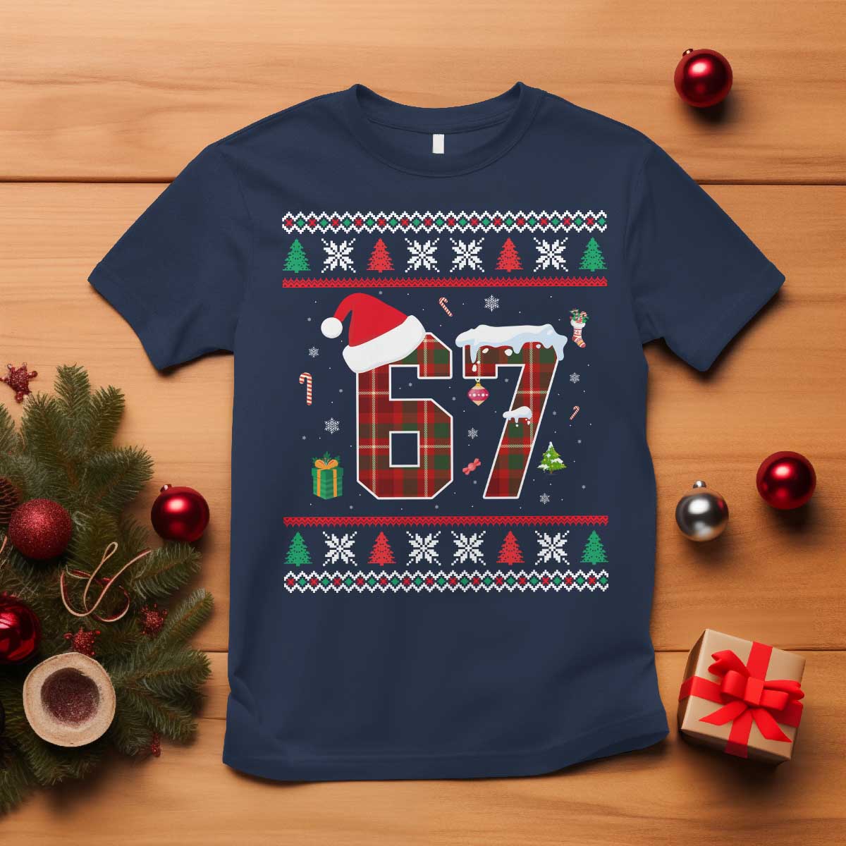 Funny Six Seven Meme Christmas Ugly Sweater T Shirt Trendy Tiktok Gift TS12 Navy Print Your Wear