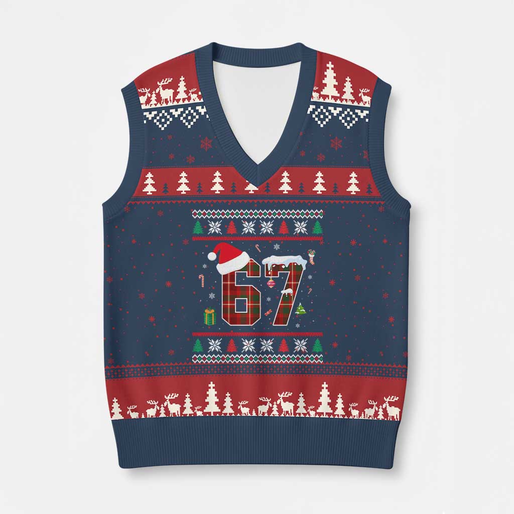 Funny Six Seven Meme Xmas Ugly Sweater V-Neck Knit Sweater Vest Trendy Tiktok Gift TS12 Navy Red Print Your Wear
