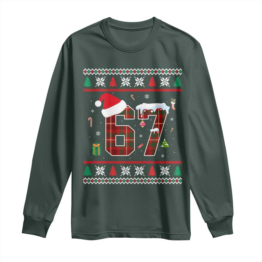 Funny Six Seven Meme Christmas Ugly Sweater Long Sleeve Shirt Trendy Tiktok Gift TS12 Dark Forest Green Print Your Wear