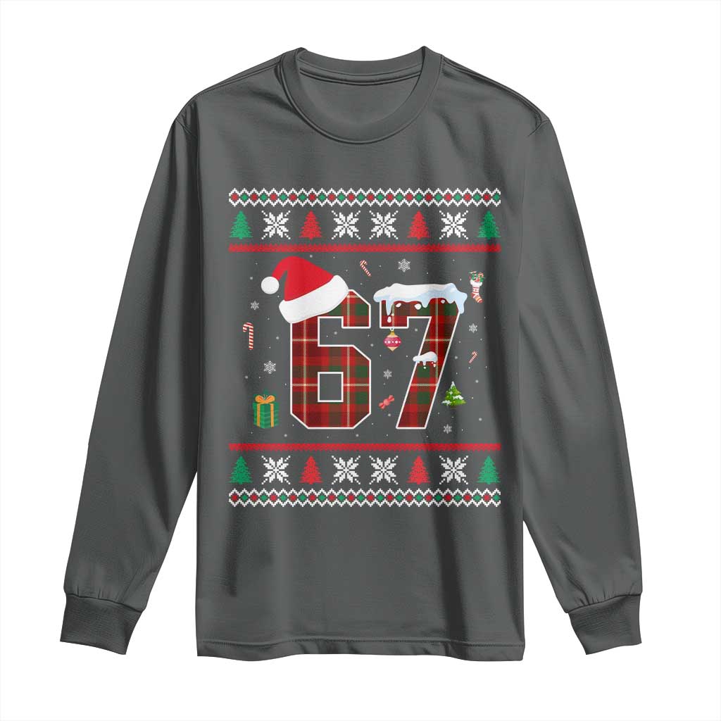 Funny Six Seven Meme Christmas Ugly Sweater Long Sleeve Shirt Trendy Tiktok Gift TS12 Dark Heather Print Your Wear