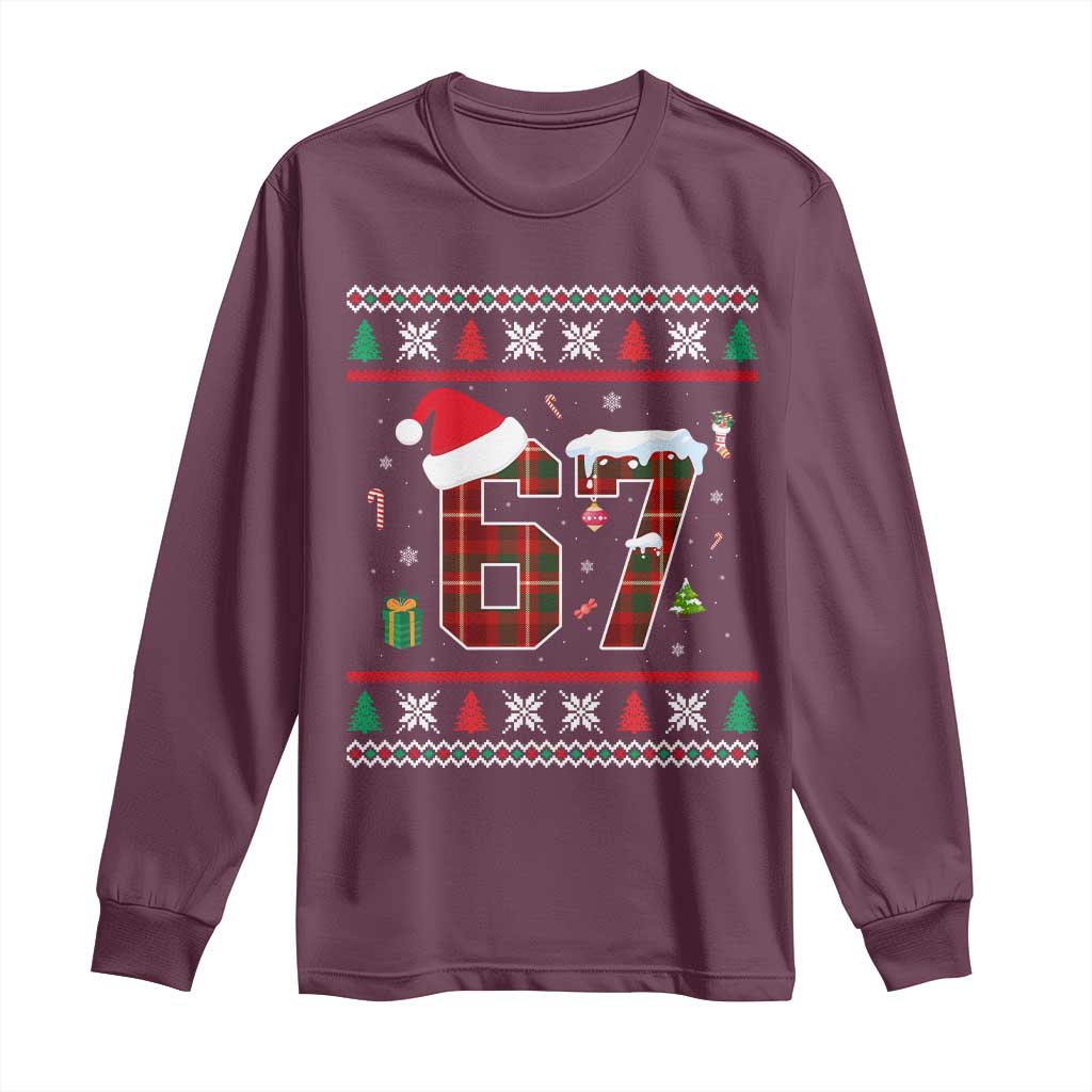 Funny Six Seven Meme Christmas Ugly Sweater Long Sleeve Shirt Trendy Tiktok Gift TS12 Maroon Print Your Wear