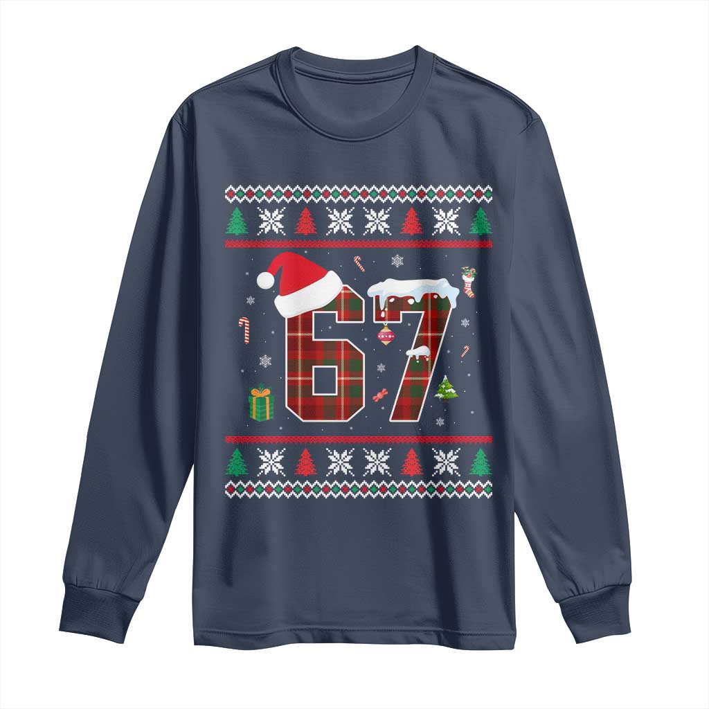 Funny Six Seven Meme Christmas Ugly Sweater Long Sleeve Shirt Trendy Tiktok Gift TS12 Navy Print Your Wear
