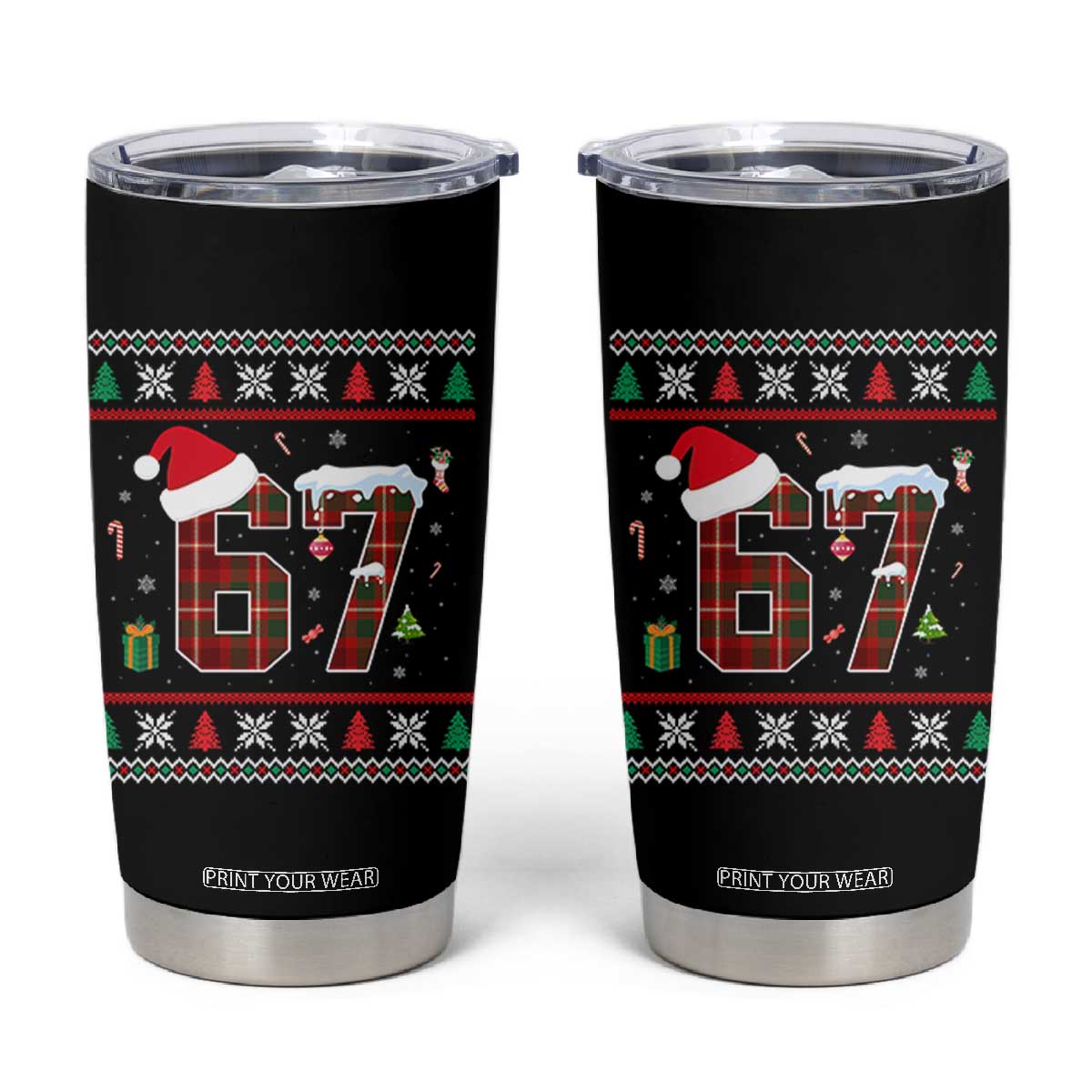 Funny Six Seven Meme Christmas Ugly Sweater Tumbler Cup Trendy Tiktok Gift - Print Your Wear