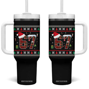 Funny Six Seven Meme Christmas Ugly Sweater Tumbler With Handle Trendy Tiktok Gift - Print Your Wear