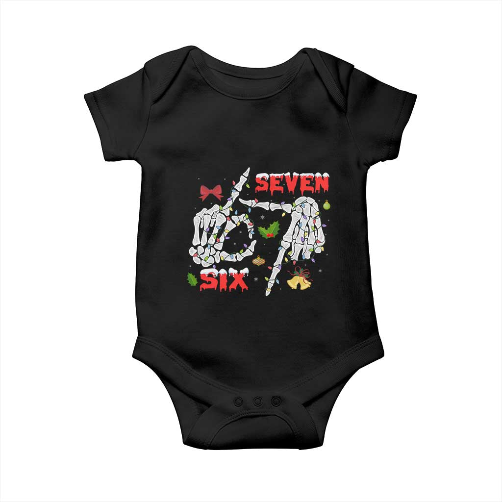 Six And Seven Meme Skeleton Baby Onesie Funny Trendy Christmas Party Gift TS12 Black Print Your Wear