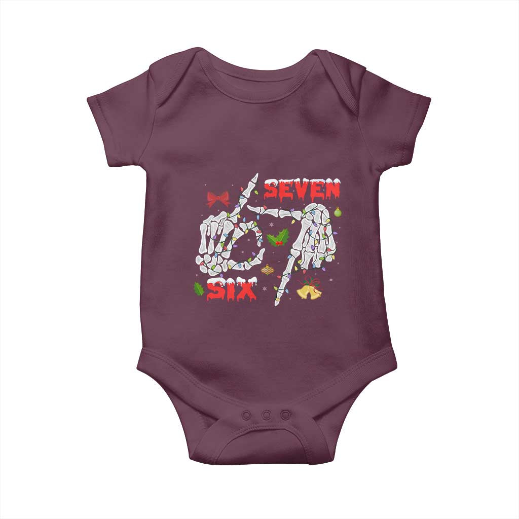 Six And Seven Meme Skeleton Baby Onesie Funny Trendy Christmas Party Gift TS12 Maroon Print Your Wear