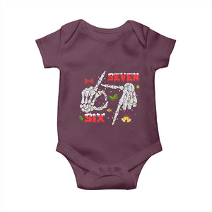 Six And Seven Meme Skeleton Baby Onesie Funny Trendy Christmas Party Gift TS12 Maroon Print Your Wear