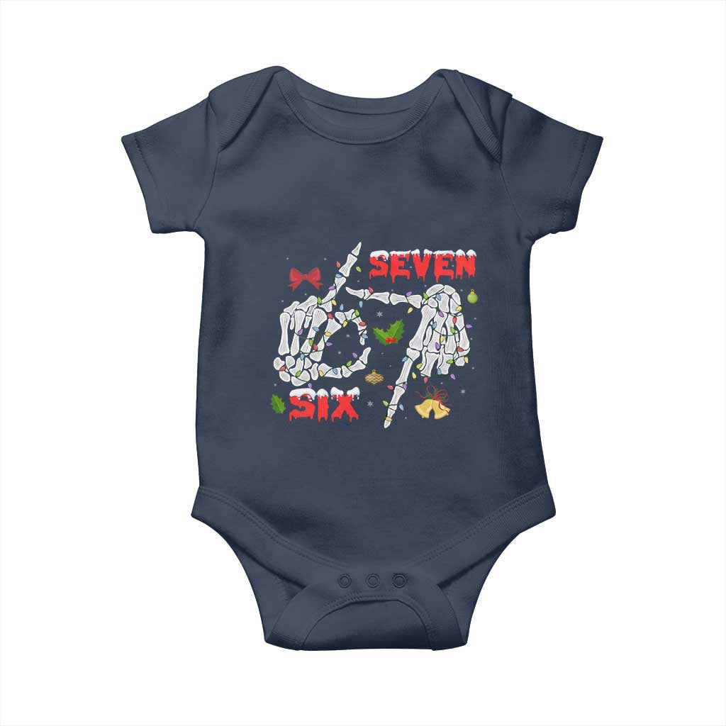 Six And Seven Meme Skeleton Baby Onesie Funny Trendy Christmas Party Gift TS12 Navy Print Your Wear