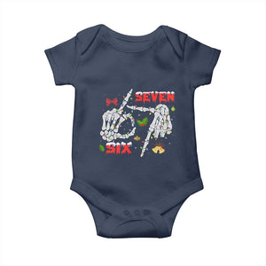Six And Seven Meme Skeleton Baby Onesie Funny Trendy Christmas Party Gift TS12 Navy Print Your Wear
