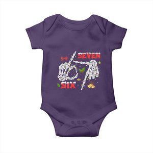 Six And Seven Meme Skeleton Baby Onesie Funny Trendy Christmas Party Gift TS12 Purple Print Your Wear