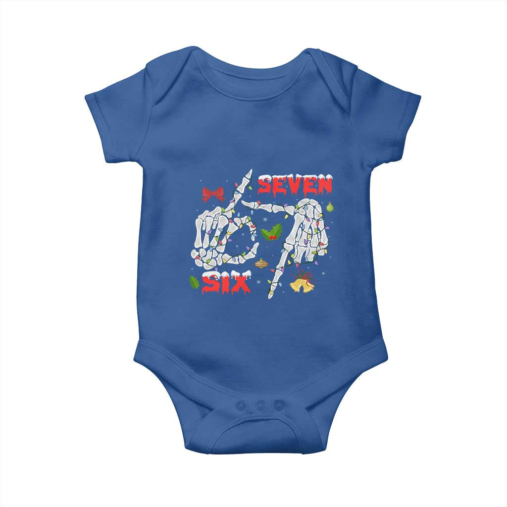 Six And Seven Meme Skeleton Baby Onesie Funny Trendy Christmas Party Gift TS12 Royal Blue Print Your Wear