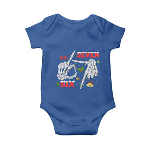 Six And Seven Meme Skeleton Baby Onesie Funny Trendy Christmas Party Gift TS12 Royal Blue Print Your Wear