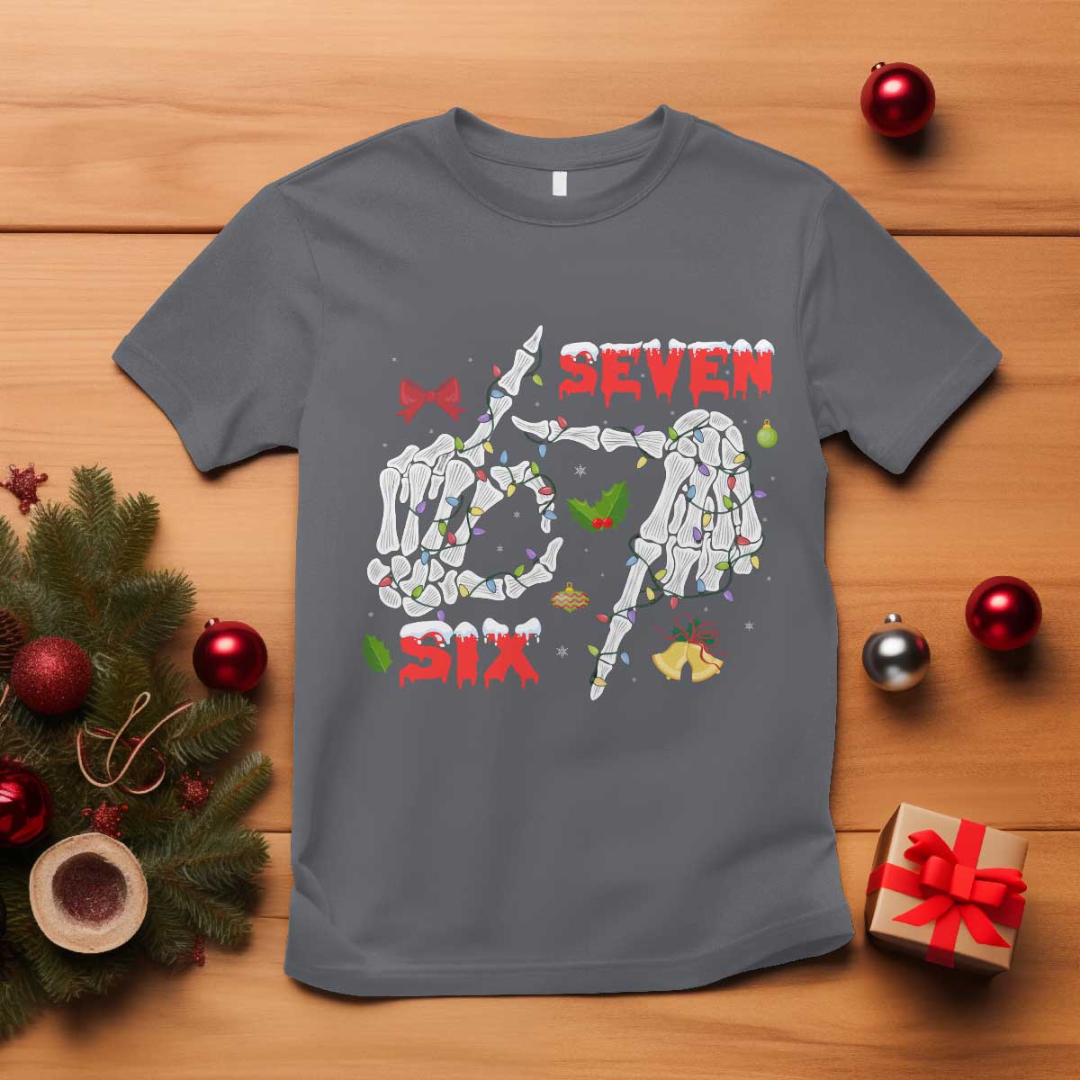Six And Seven Meme Skeleton T Shirt Funny Trendy Christmas Party Gift TS12 Charcoal Print Your Wear