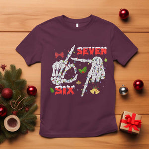 Six And Seven Meme Skeleton T Shirt Funny Trendy Christmas Party Gift TS12 Maroon Print Your Wear