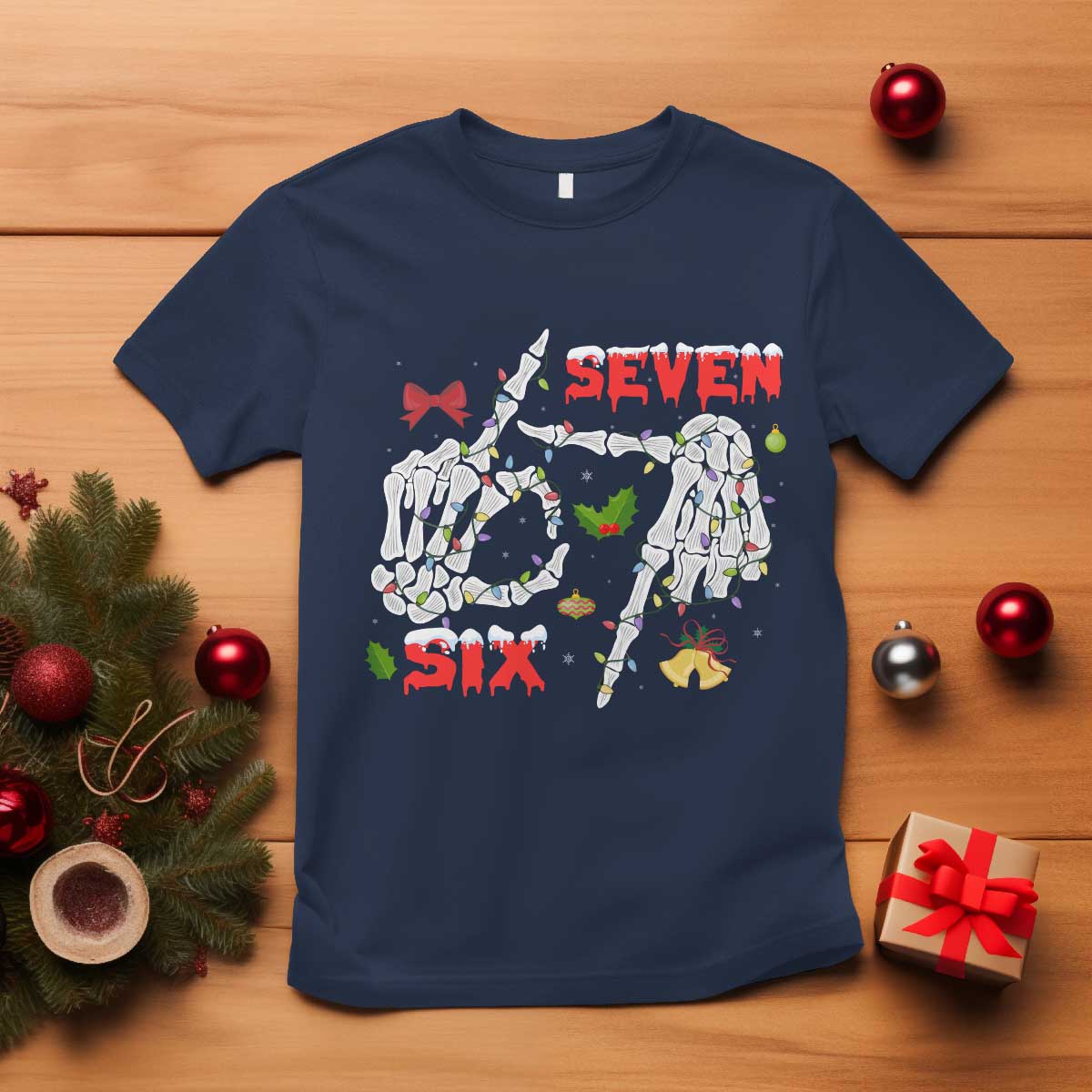 Six And Seven Meme Skeleton T Shirt Funny Trendy Christmas Party Gift TS12 Navy Print Your Wear