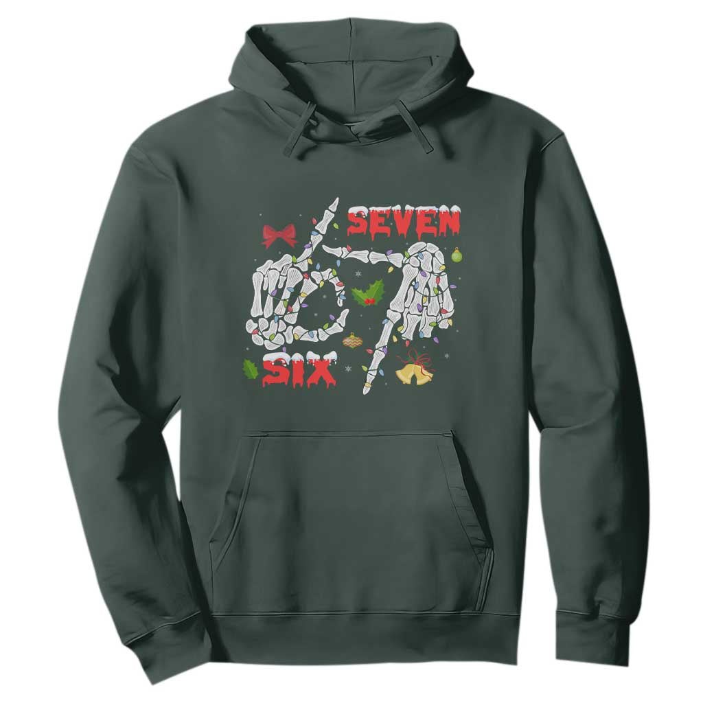 Six And Seven Meme Skeleton Hoodie Funny Trendy Christmas Party Gift TS12 Dark Forest Green Print Your Wear