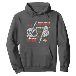 Six And Seven Meme Skeleton Hoodie Funny Trendy Christmas Party Gift TS12 Dark Heather Print Your Wear