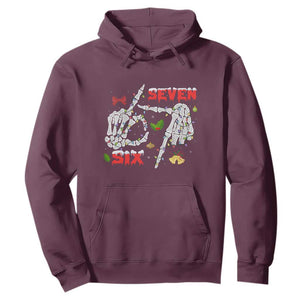 Six And Seven Meme Skeleton Hoodie Funny Trendy Christmas Party Gift TS12 Maroon Print Your Wear