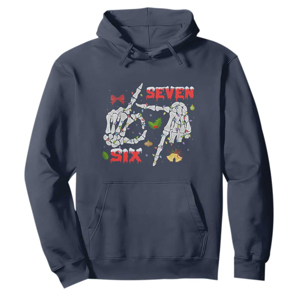 Six And Seven Meme Skeleton Hoodie Funny Trendy Christmas Party Gift TS12 Navy Print Your Wear