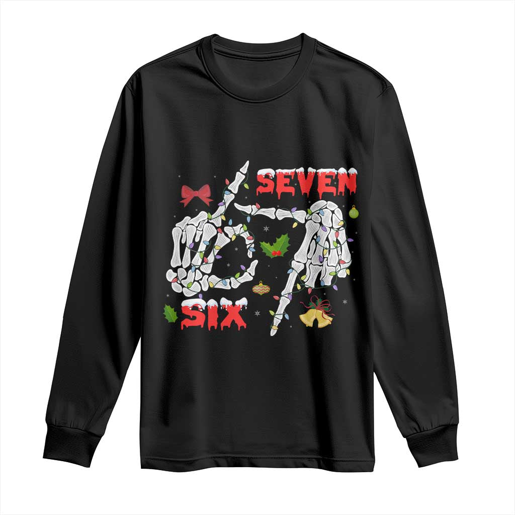 Six And Seven Meme Skeleton Long Sleeve Shirt Funny Trendy Christmas Party Gift - Print Your Wear
