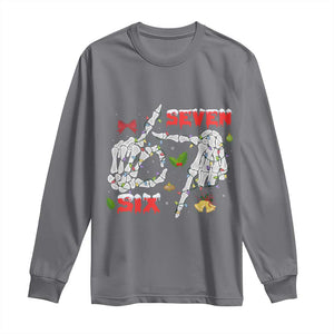 Six And Seven Meme Skeleton Long Sleeve Shirt Funny Trendy Christmas Party Gift - Print Your Wear