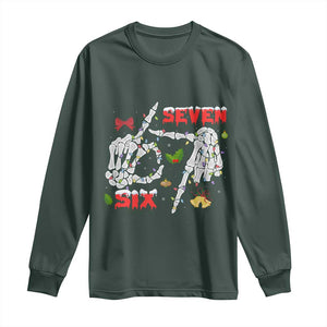 Six And Seven Meme Skeleton Long Sleeve Shirt Funny Trendy Christmas Party Gift TS12 Dark Forest Green Print Your Wear