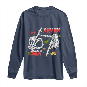 Six And Seven Meme Skeleton Long Sleeve Shirt Funny Trendy Christmas Party Gift TS12 Navy Print Your Wear