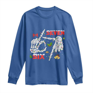Six And Seven Meme Skeleton Long Sleeve Shirt Funny Trendy Christmas Party Gift TS12 Royal Blue Print Your Wear