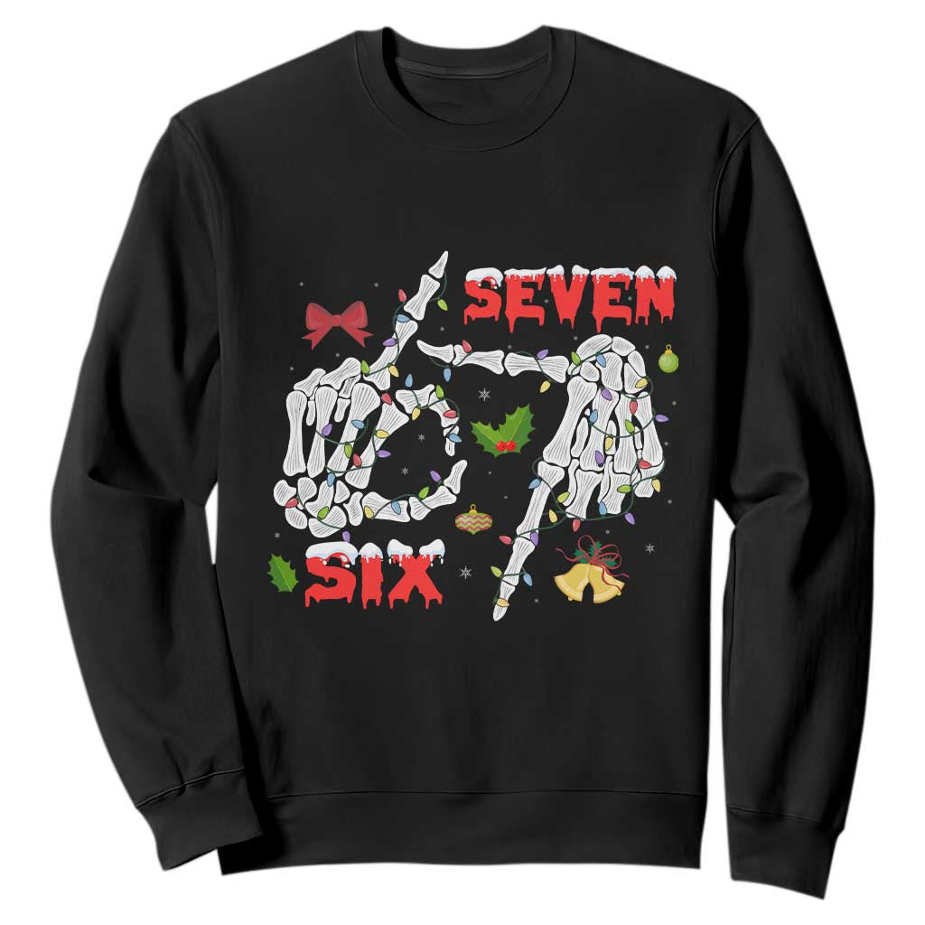 Six And Seven Meme Skeleton Sweatshirt Funny Trendy Christmas Party Gift TS12 Black Print Your Wear
