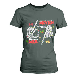 Six And Seven Meme Skeleton T Shirt For Women Funny Trendy Christmas Party Gift TS12 Dark Forest Green Print Your Wear