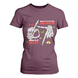 Six And Seven Meme Skeleton T Shirt For Women Funny Trendy Christmas Party Gift TS12 Maroon Print Your Wear