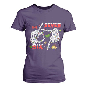 Six And Seven Meme Skeleton T Shirt For Women Funny Trendy Christmas Party Gift TS12 Purple Print Your Wear