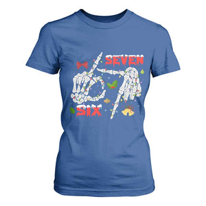 Six And Seven Meme Skeleton T Shirt For Women Funny Trendy Christmas Party Gift TS12 Royal Blue Print Your Wear