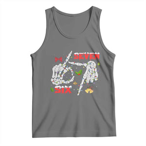 Six And Seven Meme Skeleton Tank Top Funny Trendy Christmas Party Gift TS12 Black Heather Print Your Wear