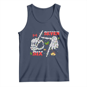 Six And Seven Meme Skeleton Tank Top Funny Trendy Christmas Party Gift TS12 Navy Print Your Wear