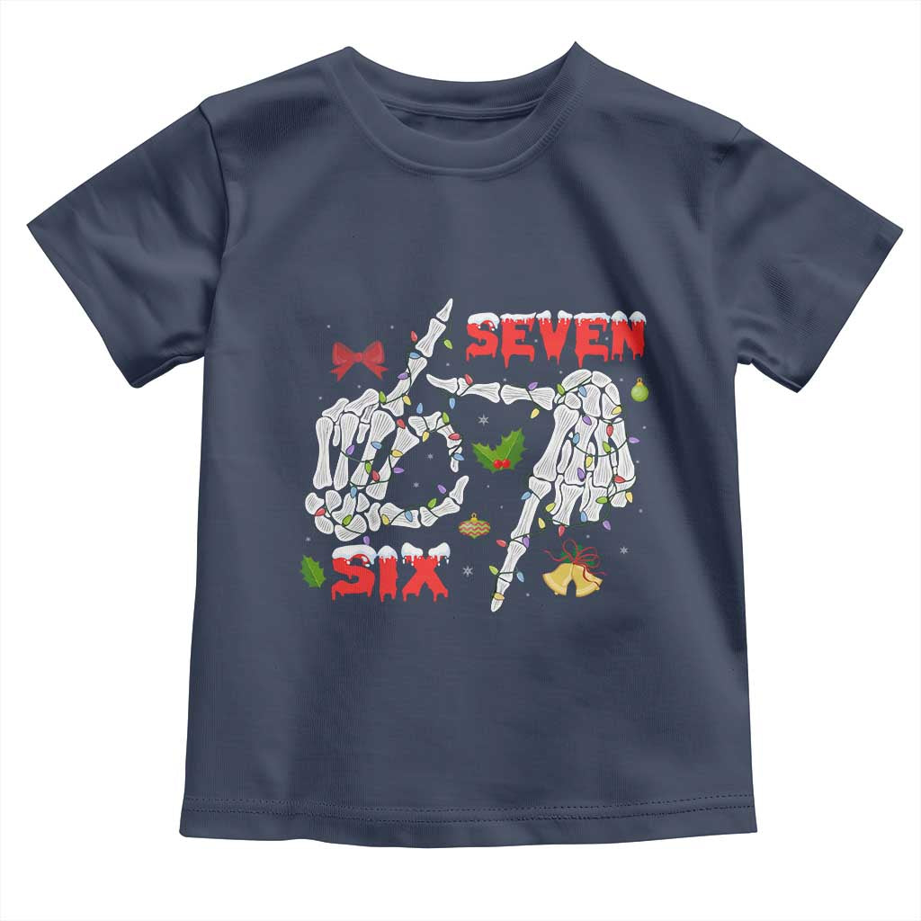 Six And Seven Meme Skeleton Toddler T Shirt Funny Trendy Christmas Party Gift TS12 Navy Print Your Wear
