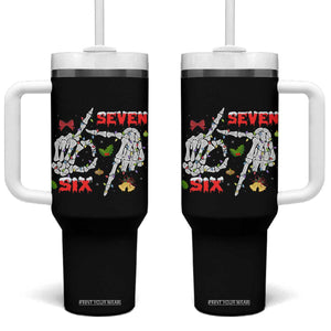 Six And Seven Meme Skeleton Tumbler With Handle Funny Trendy Christmas Party Gift - Print Your Wear