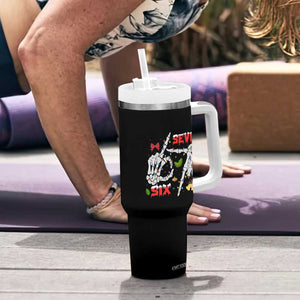 Six And Seven Meme Skeleton Tumbler With Handle Funny Trendy Christmas Party Gift - Print Your Wear