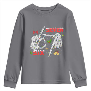 Six And Seven Meme Skeleton Youth Sweatshirt Funny Trendy Christmas Party Gift TS12 Charcoal Print Your Wear