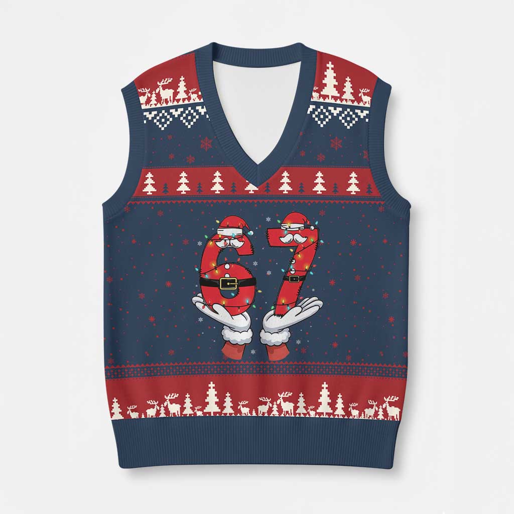 Funny 67 Meme V-Neck Knit Sweater Vest Funny Xmas Party Holiday Gift TS12 Navy Red Print Your Wear