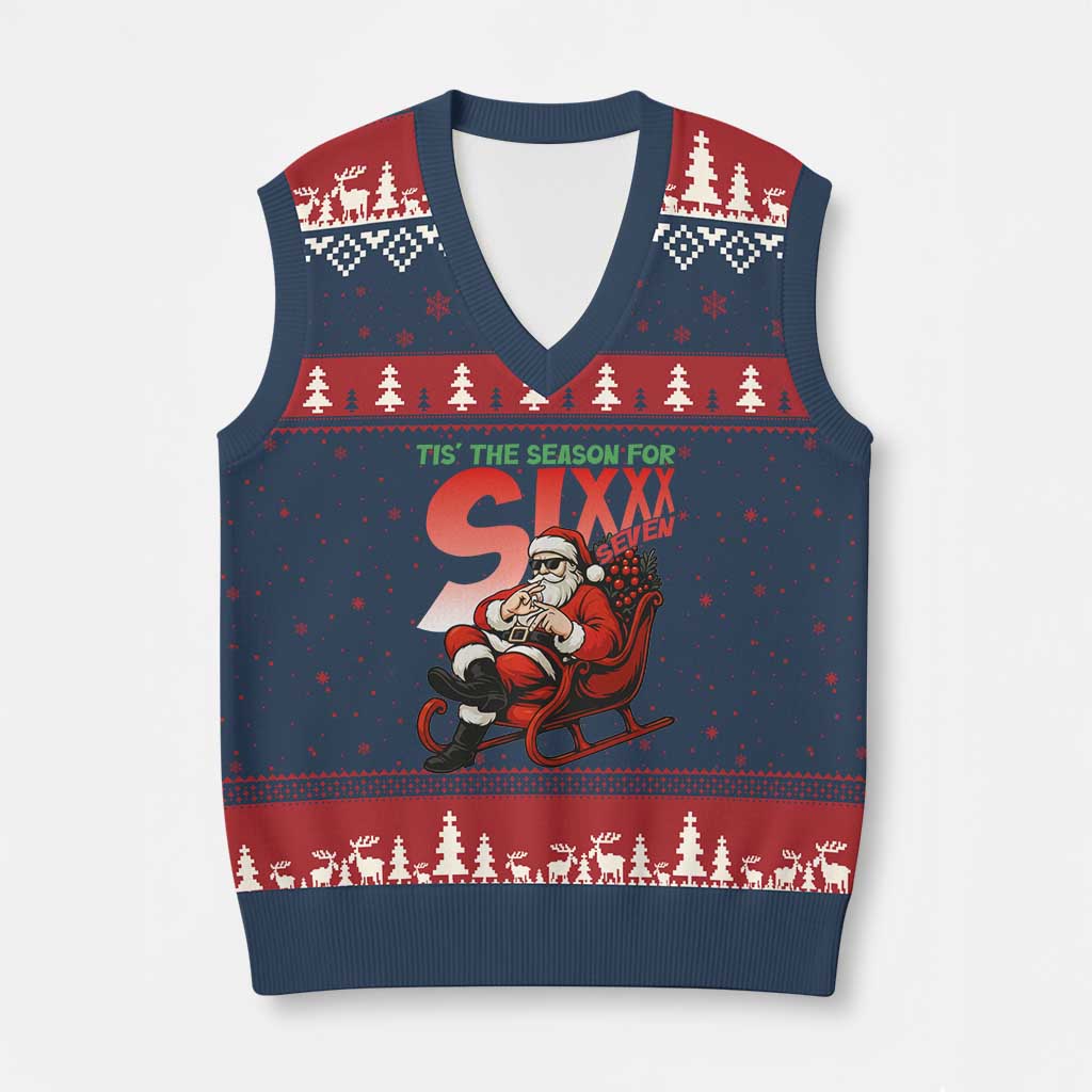Tis The Season For Sixx Seven Meme V-Neck Knit Sweater Vest Funny Trendy Xmas Party Gift TS12 Navy Red Print Your Wear