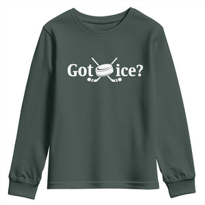 Got Ice Youth Sweatshirt Funny Hockey Lover Gift TS12 Dark Forest Green Print Your Wear
